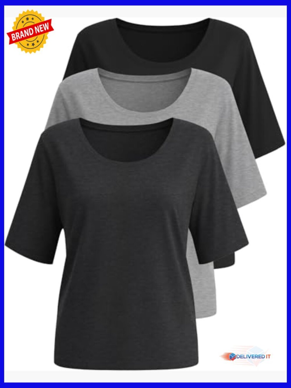 3 Pack Scoop Neck Elbow Length Half Sleeve T-Shirts for Women - Picture 3 of 7